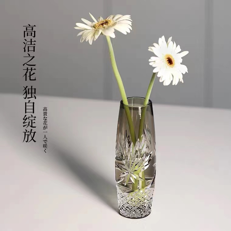 KAGAMI 江户切子<月下美人><穗风><碧波清流>插花瓶璃摆设装饰