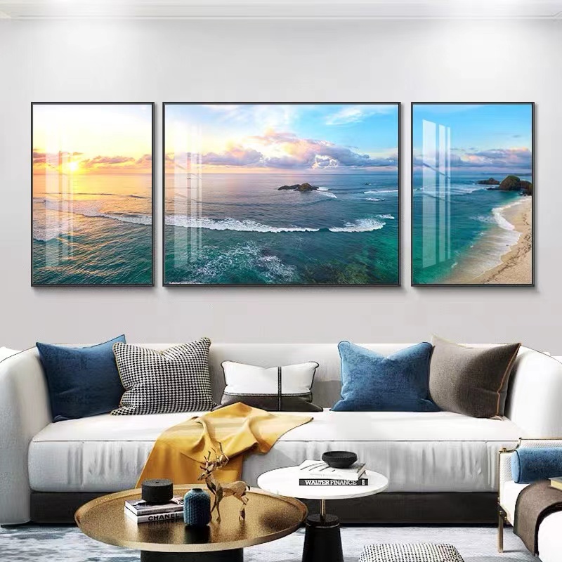 客厅沙发背景三联《海景系列》【多款画面】镶钻晶瓷装饰画三联画