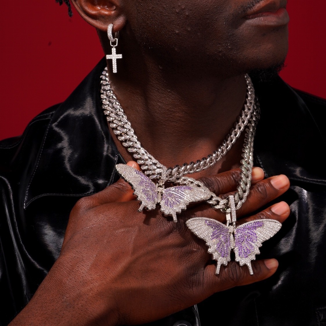 NICEPOWER/金帕沃 铜合金合成锆石吊坠 满钻蝴蝶吊坠欧美嘻哈饰品