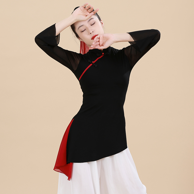 芙帛古典舞旗袍舞蹈服女纱衣中国舞民族风表演出练功服装弹力上衣