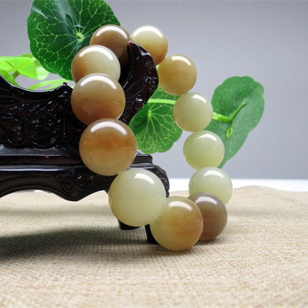 天然新疆和田玉 且末料糖料聚宝盆手串 细腻油润男士手链收藏级