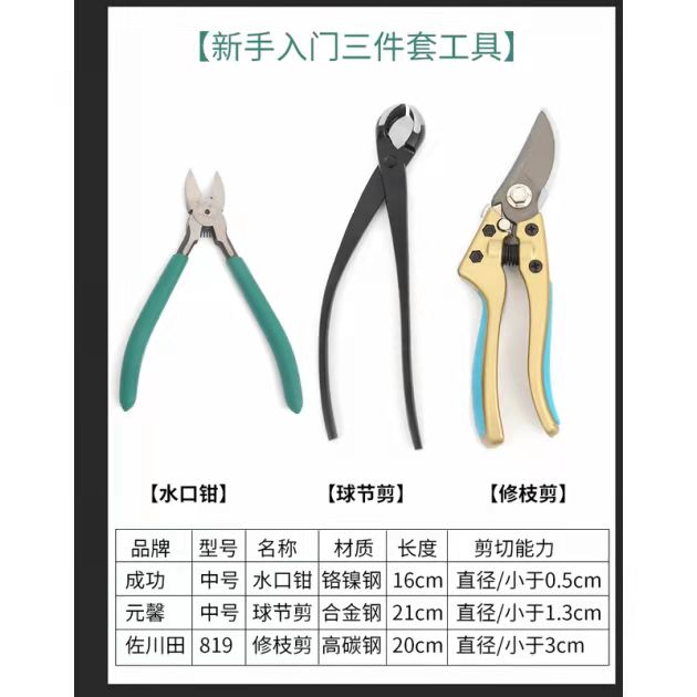 新手家用果剪盆景三件套大号球节剪+树枝间+六寸水口钳剪刀剪枝