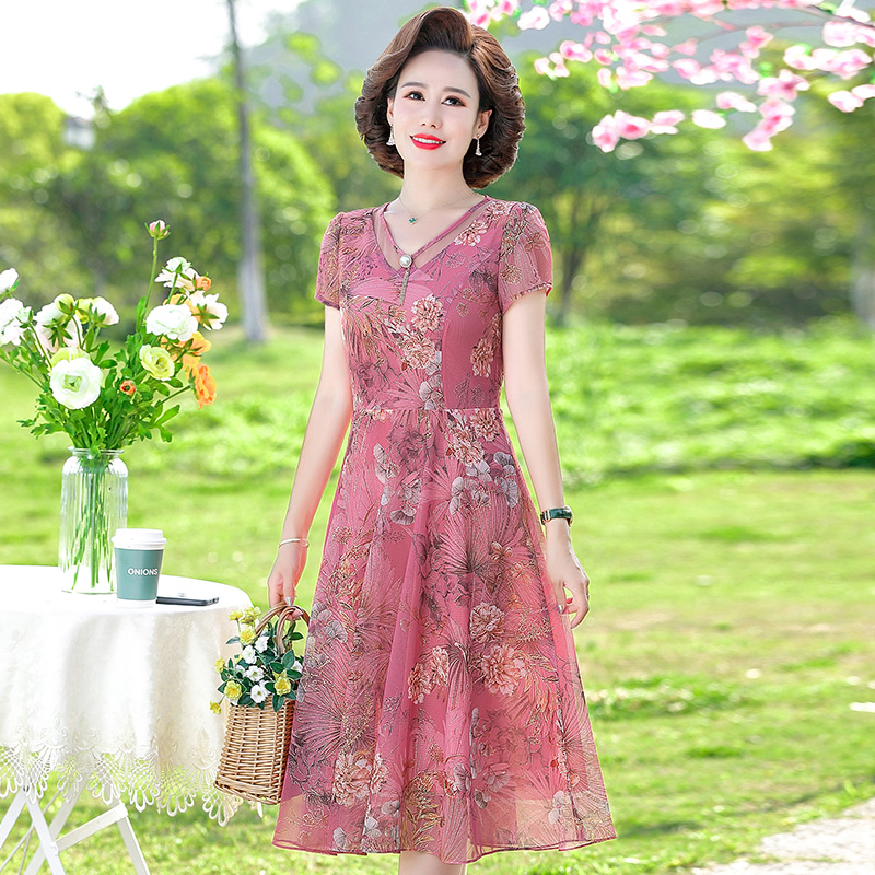 XL-5XL 妈妈夏季洋气连衣裙中老年女装夏裙子时尚 a7155台湾沙
