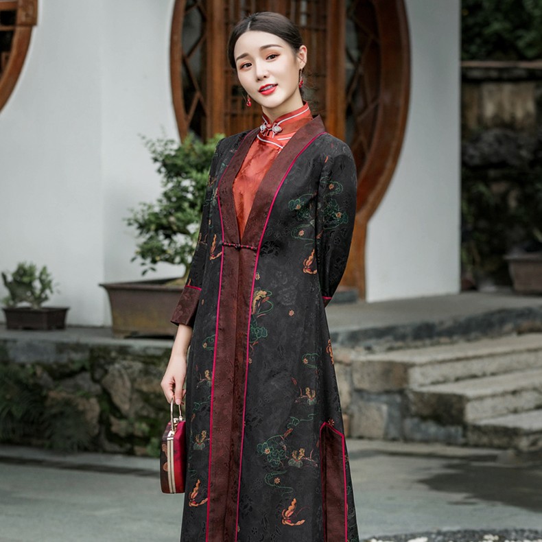  华美人【凌翠】 旗袍伴侣 花罗香云纱春秋百搭时尚显瘦风衣外套