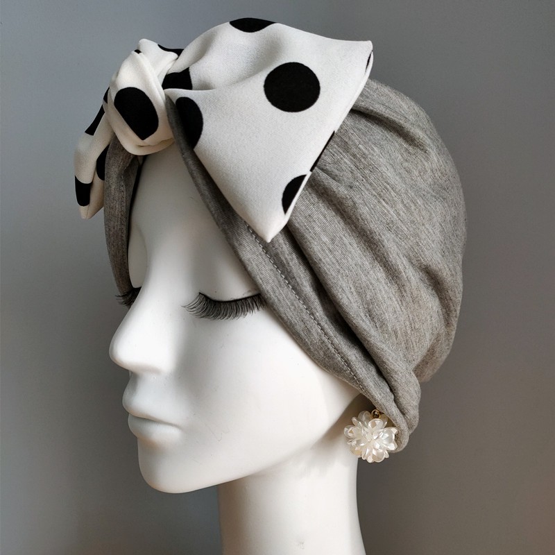 周宝宝专属波点蝴蝶帽纯棉月子帽搭配包头帽透气室内空调帽女士