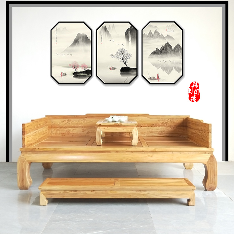 实木仿古雕花罗汉床榆木沙发床禅意罗汉床榻罗汉大沙发单人床包邮