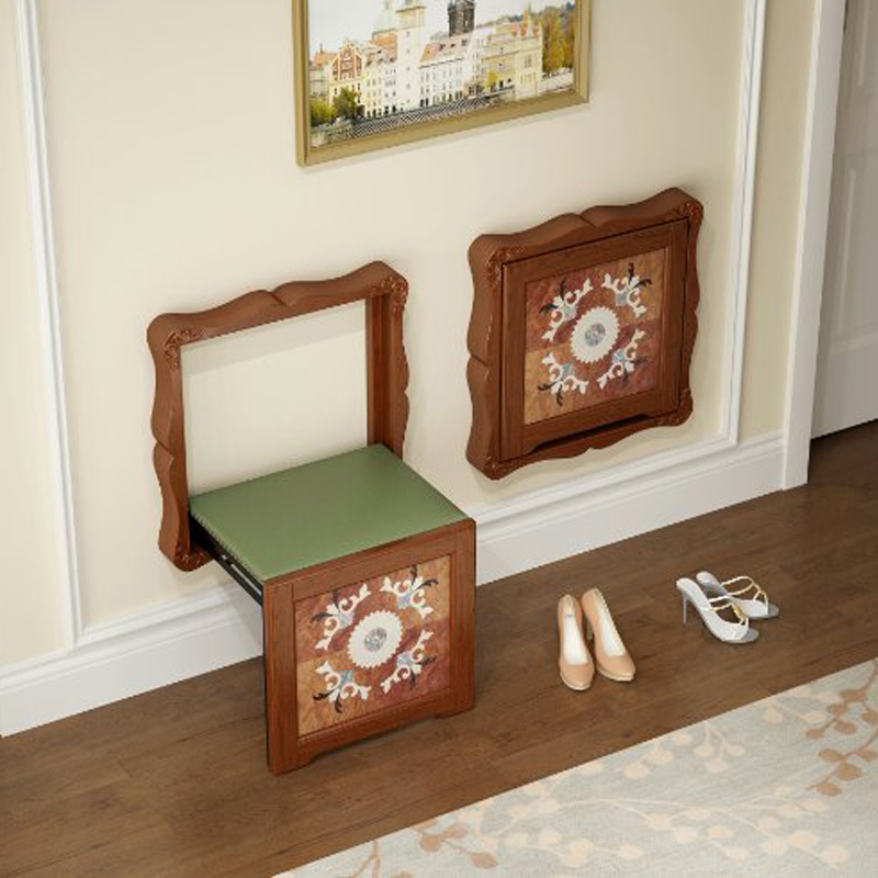 实木换鞋凳墙折叠家用门口创意省空间壁挂式真皮折叠壁凳子需打孔