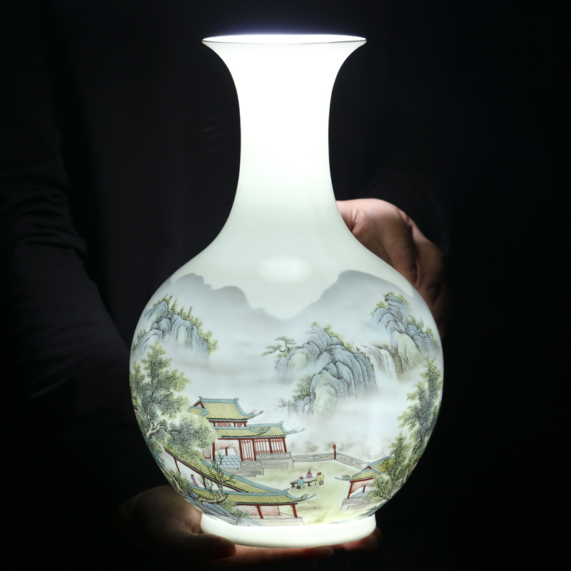 景德镇陶瓷器粉彩花瓶插花中式客厅酒柜办公室家居装饰工艺品摆件