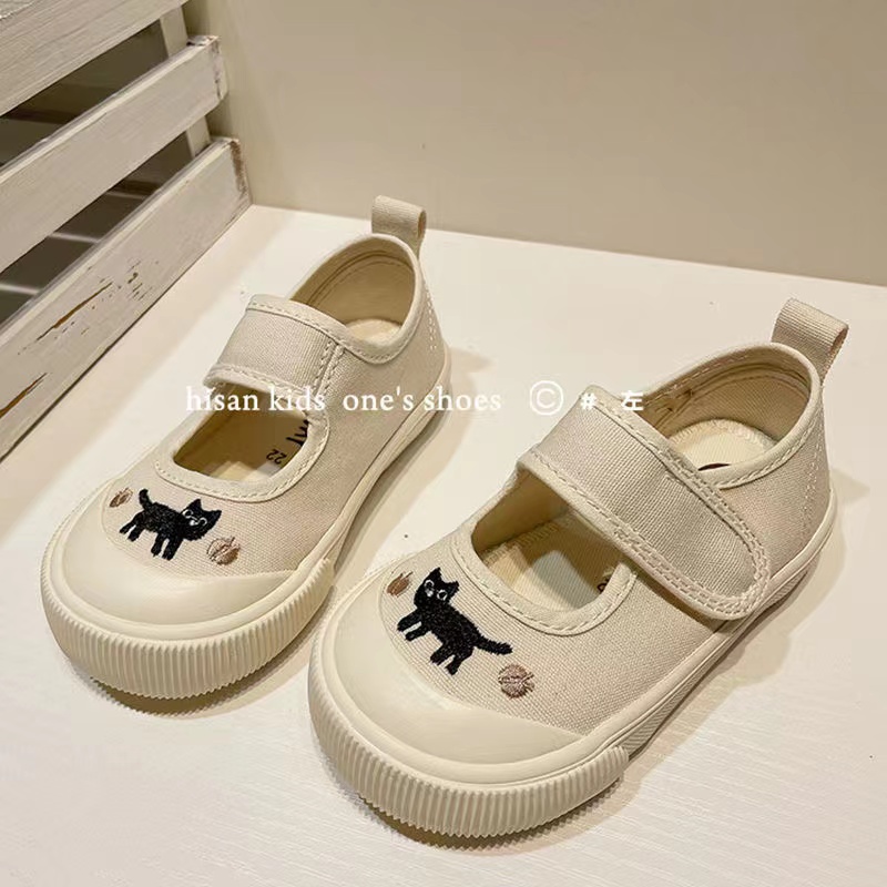 儿童帆布鞋子2025春季新款幼儿园小白鞋一脚蹬轻便魔术贴女童单鞋