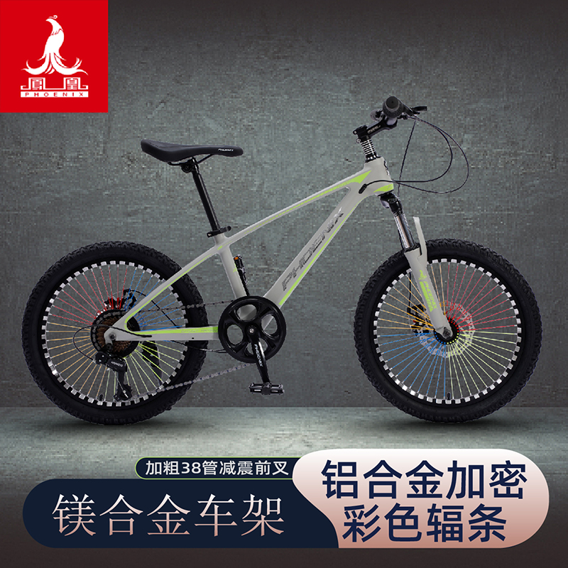 凤凰自行车男孩女孩脚踏20/22避震双碟刹变速镁合金山地车轻便