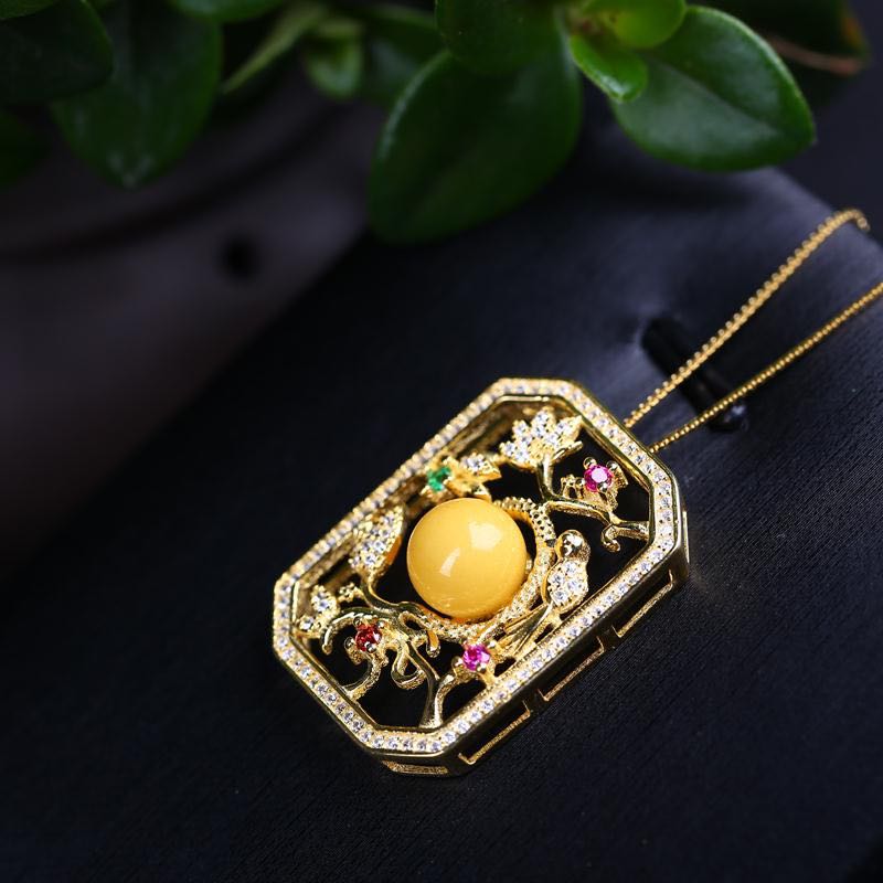 S925银喜上眉梢蜜蜡吊坠