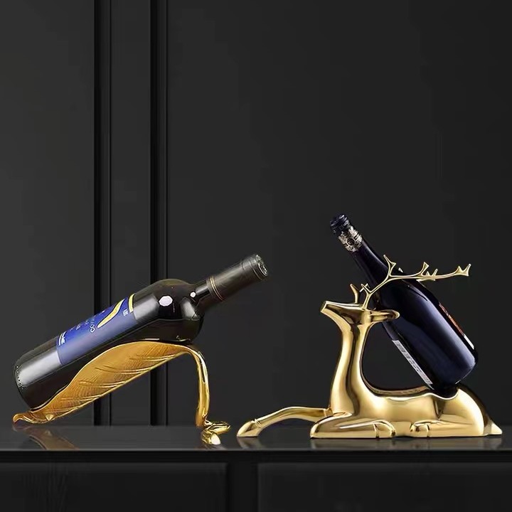 铜福鹿叶子酒架美式轻奢中式客厅酒柜玄关装饰品乔迁开业礼品