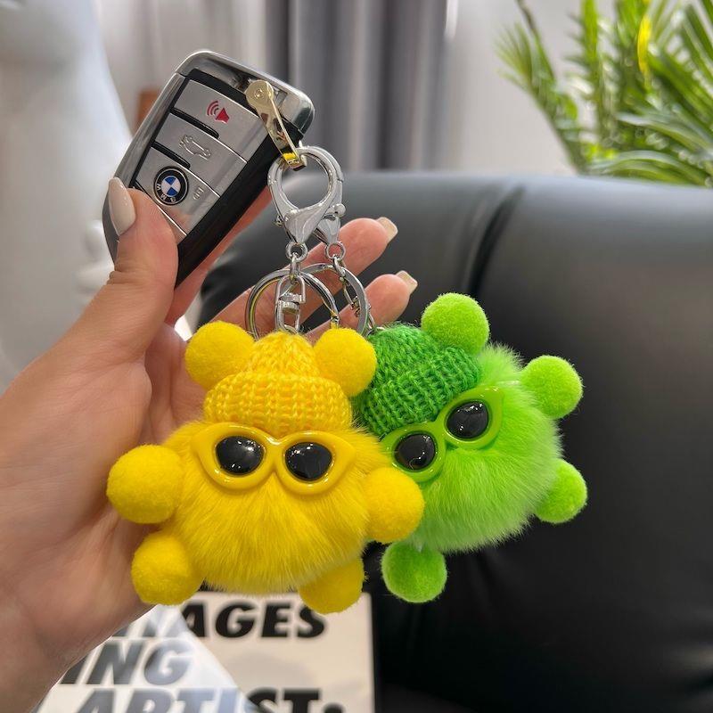 可爱獭兔毛小煤球汽车钥匙扣挂件韩国ins网红毛绒书包包挂饰礼物