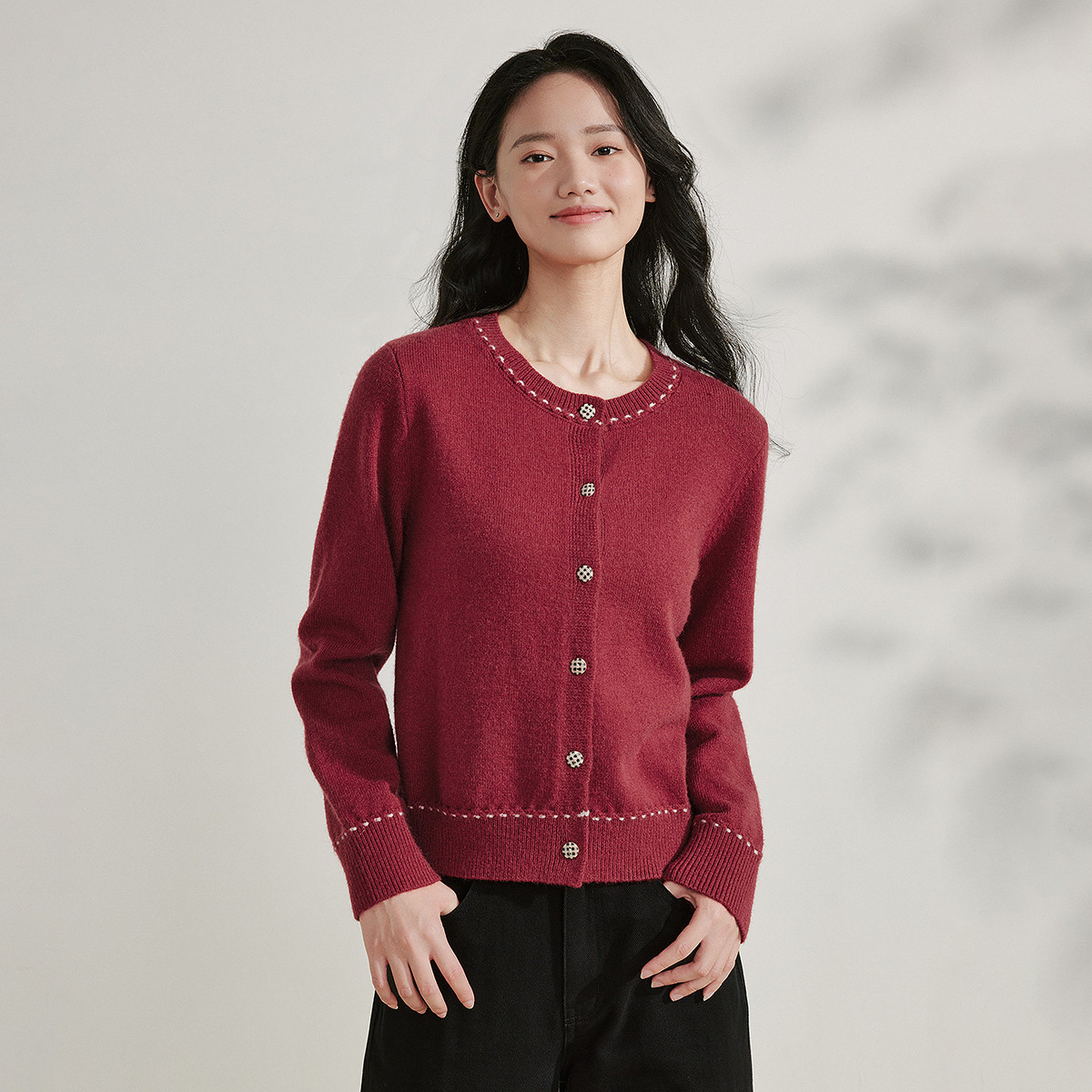 【秋冬毛衣】茵曼2024春秋新款女毛针织衫外套开衫长袖外穿毛织圆领