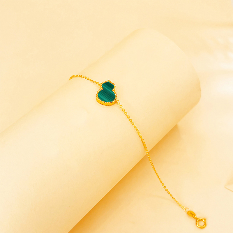 DEMONE/黛慕妮18K金孔雀石单葫芦手链女AU750彩金手链精致高级款