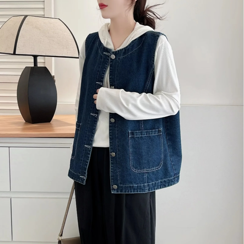 牛仔马甲女2024新款春秋外搭叠穿背心宽松大码休闲无袖坎肩外套潮