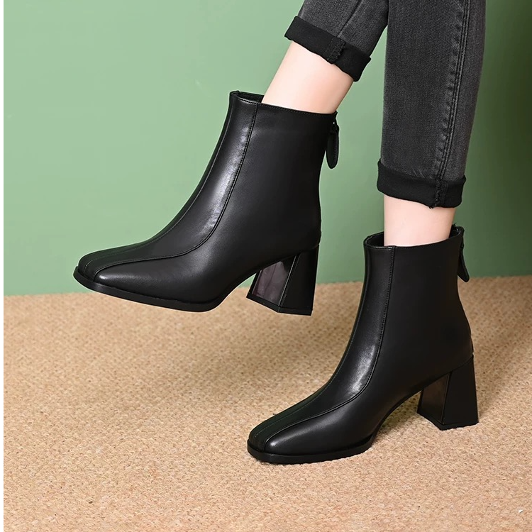 2025新款短靴加绒加厚方头软底软面防水台  燕子