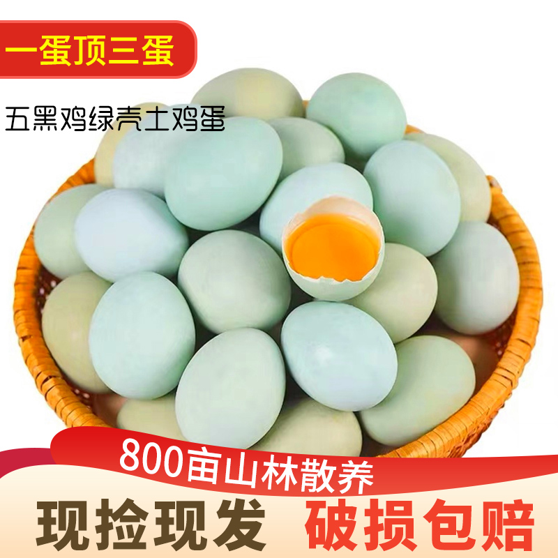 绿壳土鸡蛋4-50枚新鲜农家山林生态散养五黑鸡农产品月子鲜鸡蛋