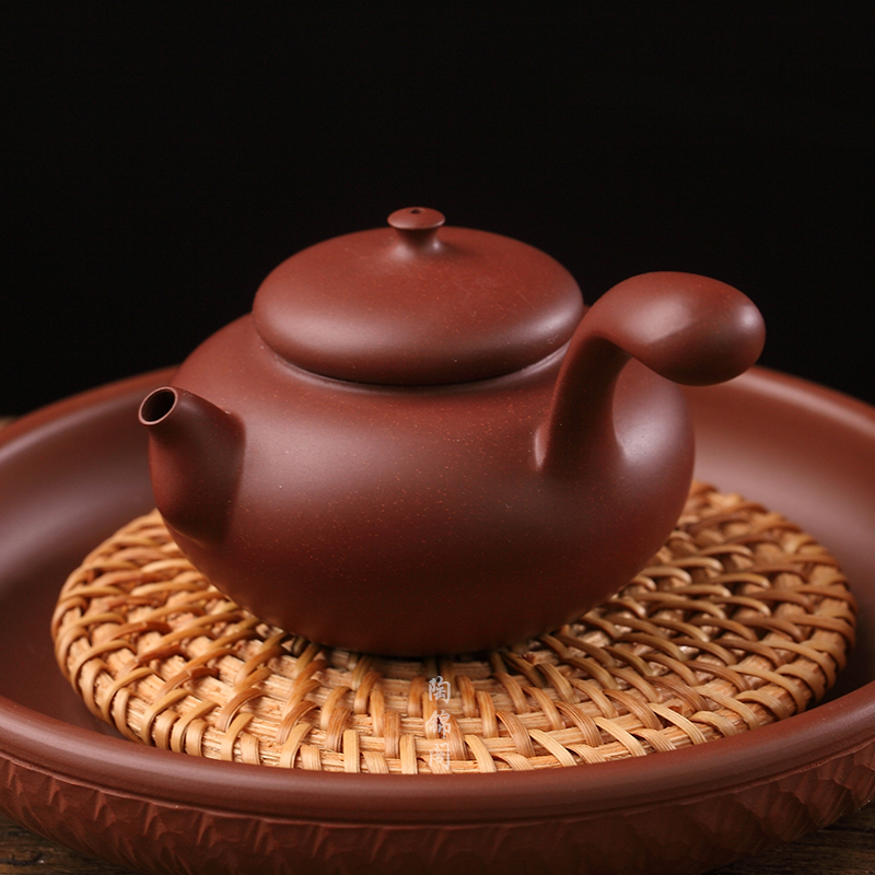 陈钿侧把潮州手拉壶满天星朱泥单个薄胎全手工纯茶-120CC陶锦阁