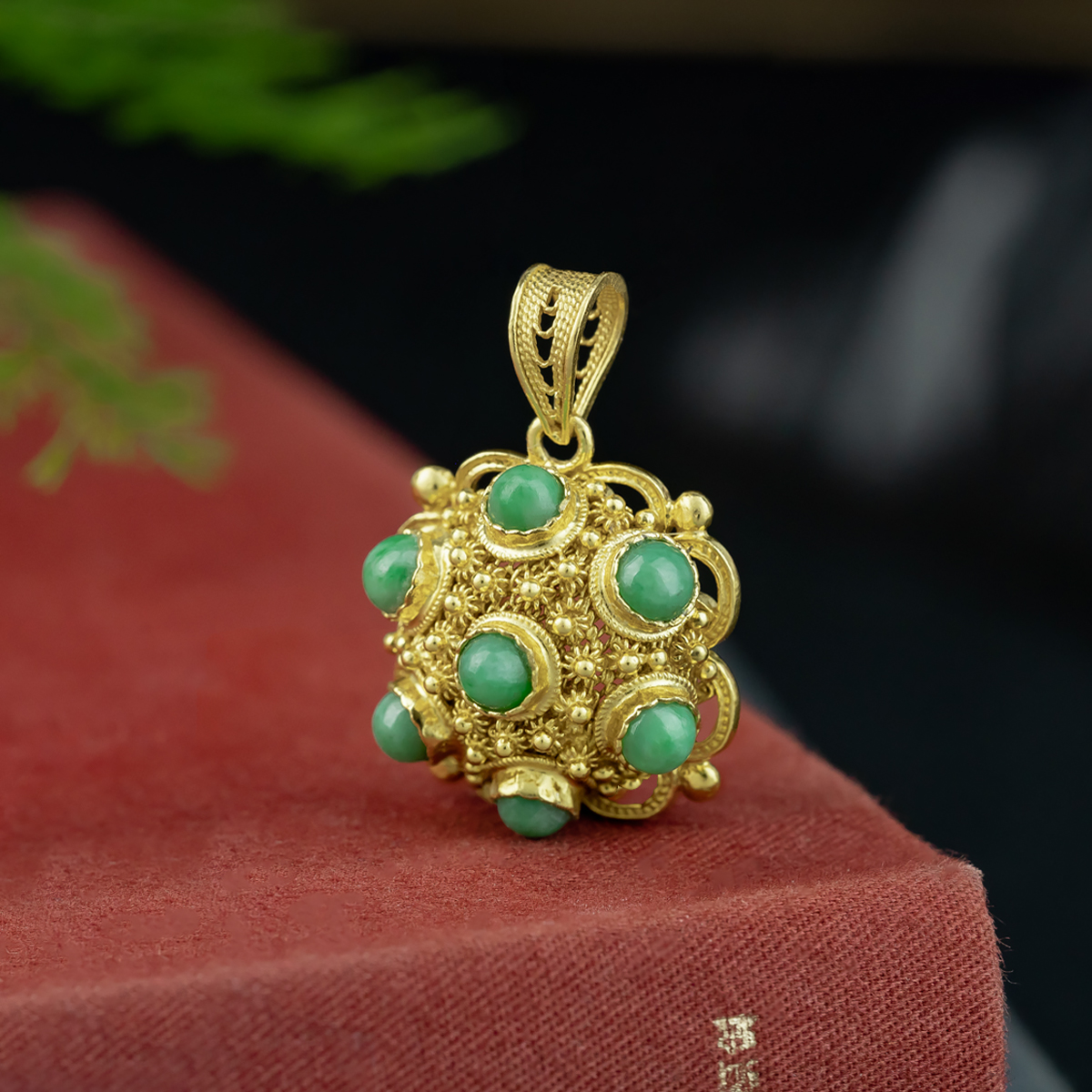 【何姐聊收藏】花丝银镀金翡翠吊坠 赠皮绳 14004154