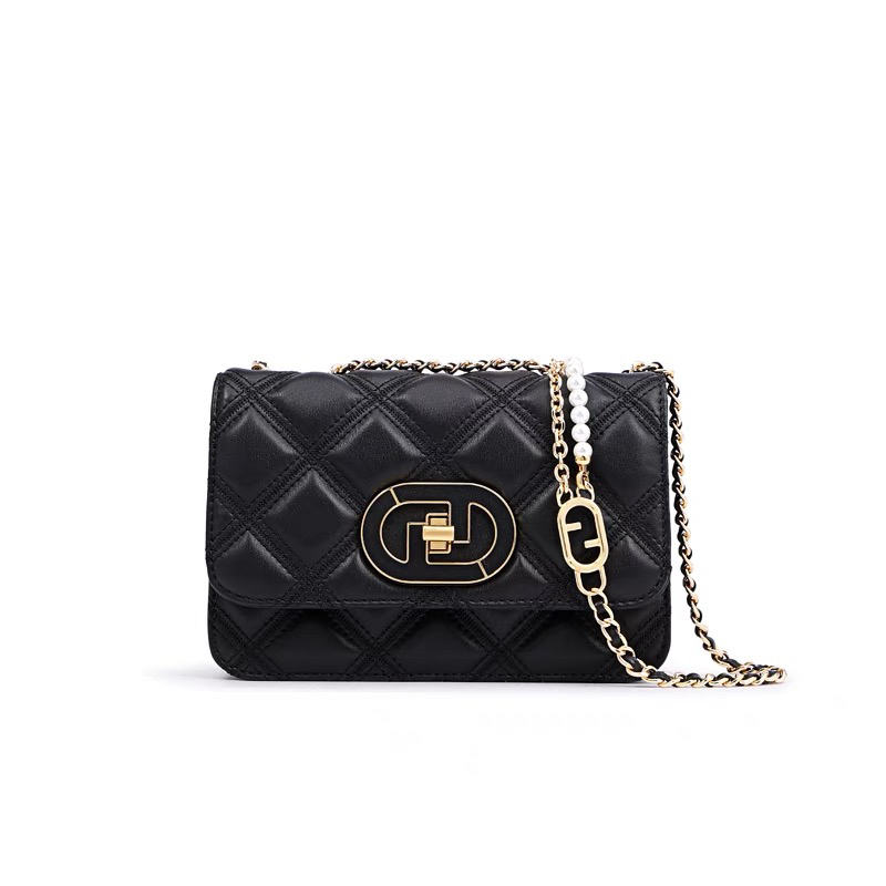 Fion/菲安妮花窗小方包2023新款轻奢感真皮盒子包轻奢斜挎链条包