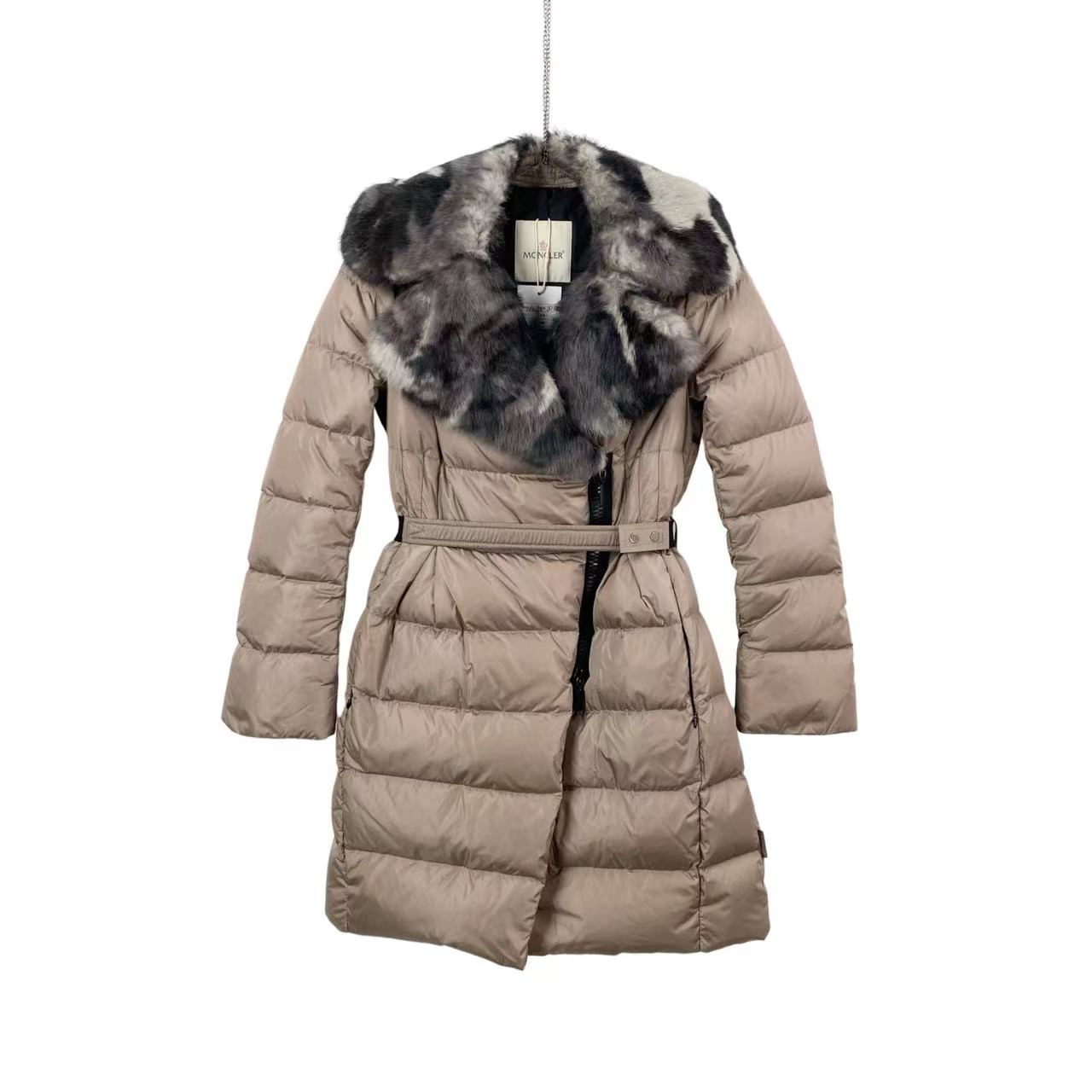 95新 MONCLER  aa0690羽绒 棕色毛领羽绒服 00码