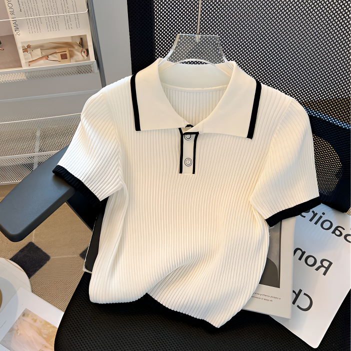 夏季白色翻领小香风polo领短袖针织衫t恤上衣女网红显瘦短款D1013