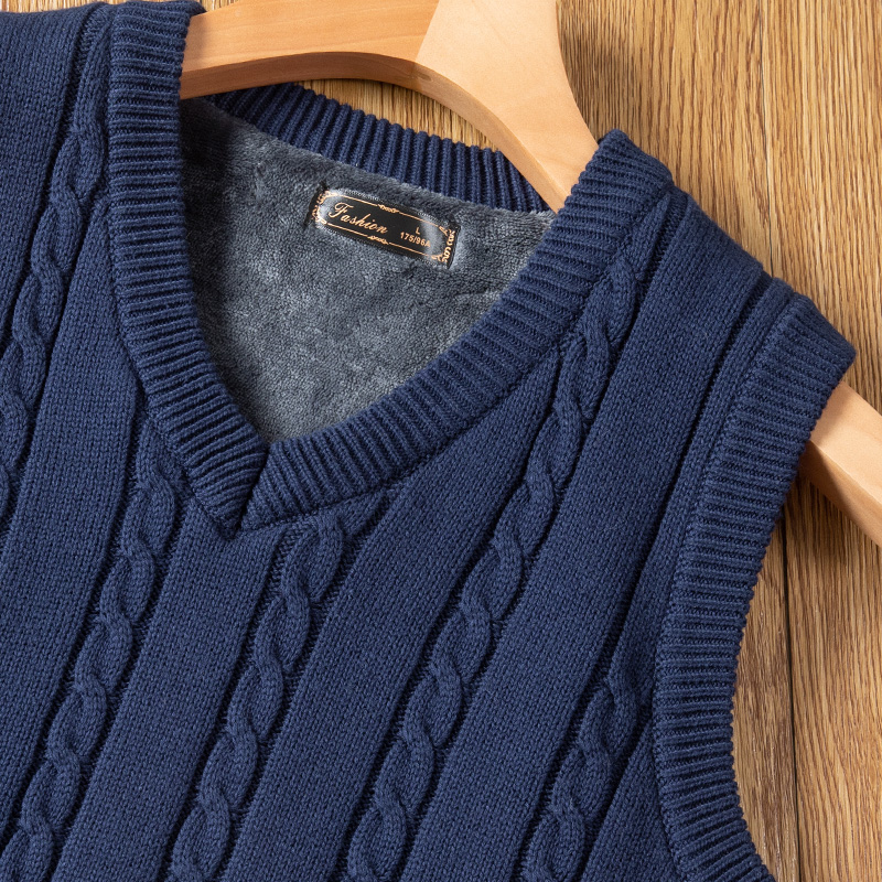 V领背心男士加绒加厚针织毛衣男秋冬新款保暖打底衫马甲男款冬款