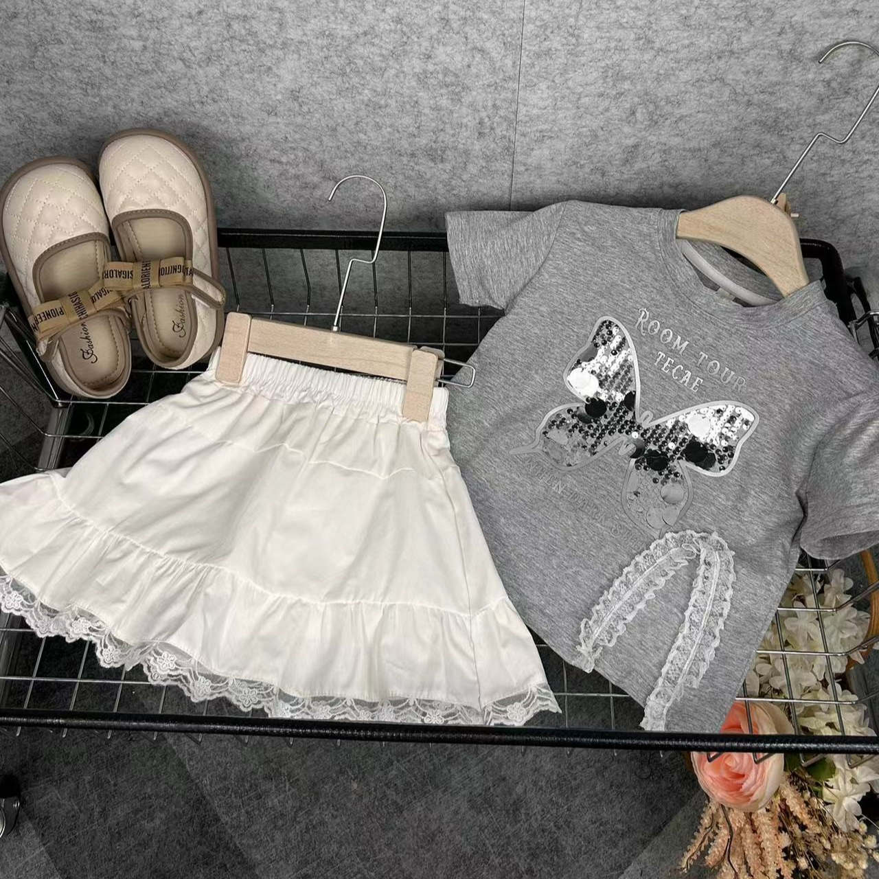 1360女童蝴蝶结短袖夏款又酷又飒T恤百搭夏季洋气甜酷套装