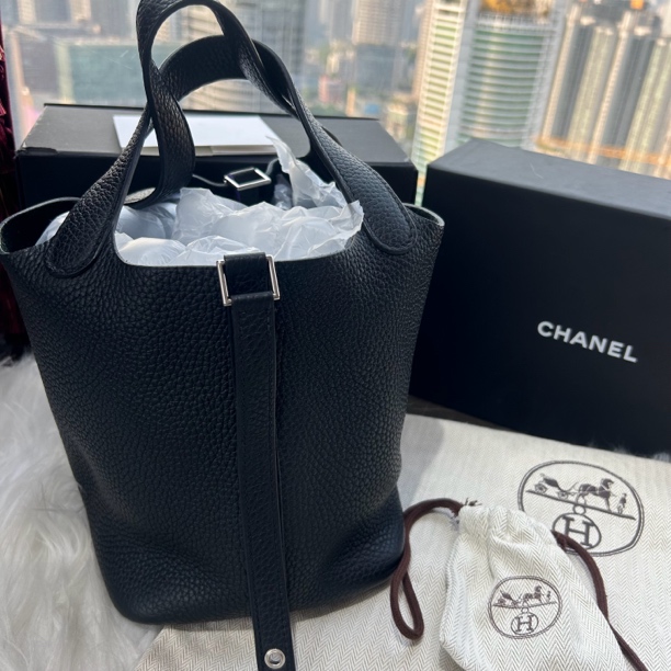 99新 Hermes/爱马仕 黑色银扣菜篮子（b刻）