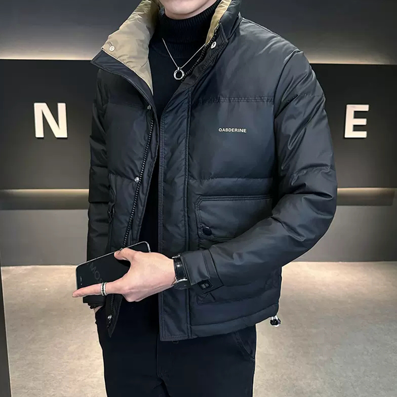 潮牌轻奢高端男士外套男秋冬款男装立领时尚轻薄加厚男款羽绒服男