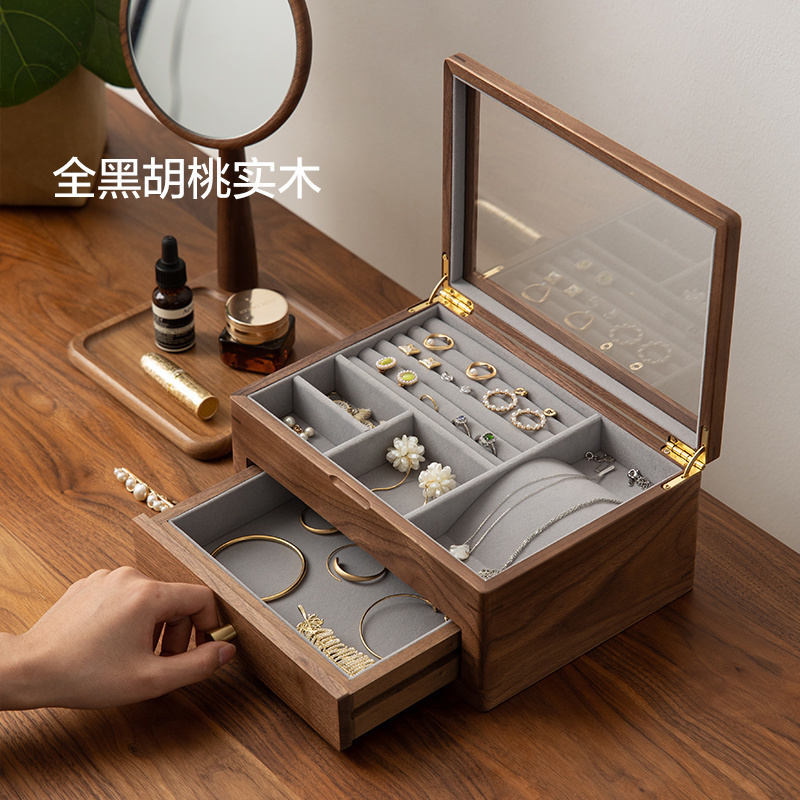 FANHAN/梵瀚黑胡桃木首饰盒大容量高级感黄金珠宝饰品收纳盒子