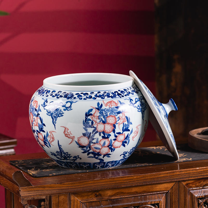 陶瓷青花釉里红手绘食品级茶叶罐米缸油缸家用密封坛景德镇储物罐