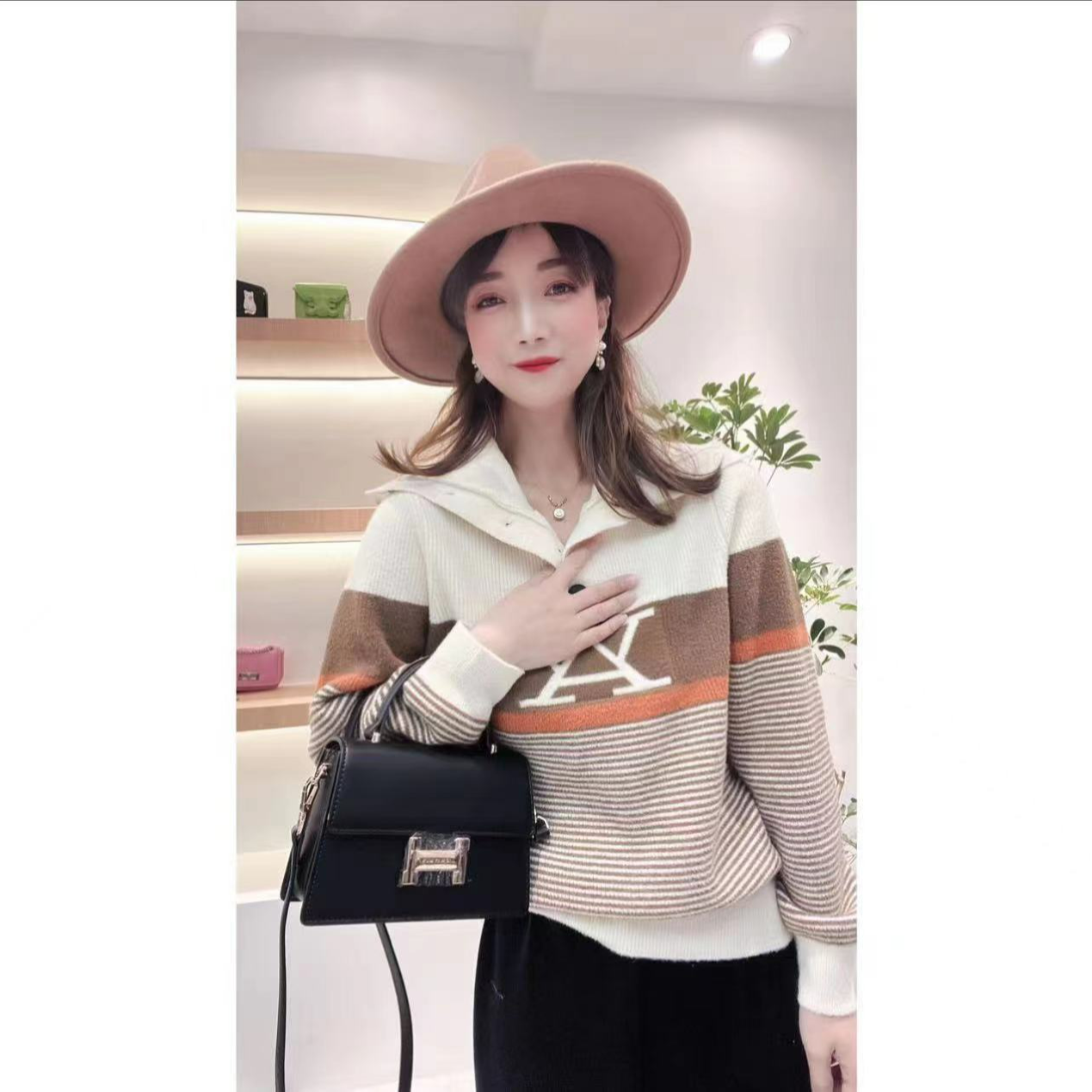 【小雨雨服饰】MY008高领经典条纹三色毛衣