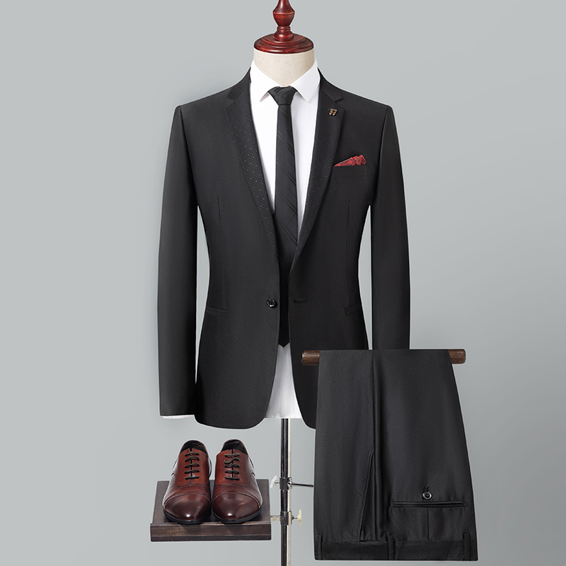 2025新款男士黑色西服套装两件套商务休闲时尚优雅结婚伴郎礼服男