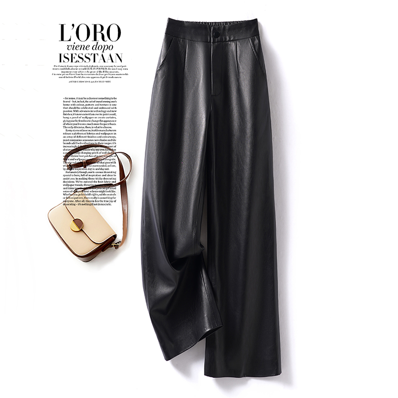 【反季青仓】皮裤女春秋阔腿高腰显瘦垂感直筒长裤宽松大码九分裤潮