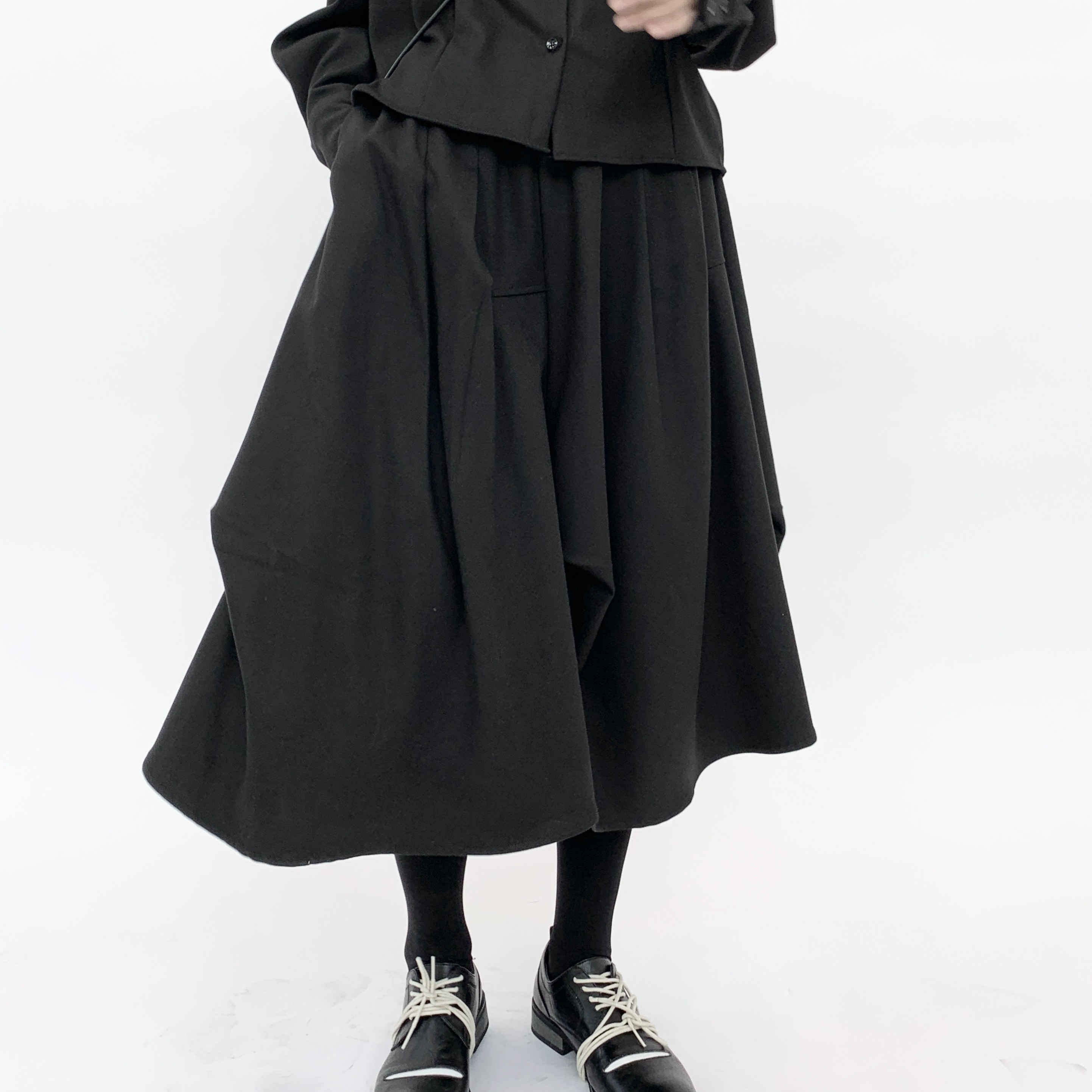 暗黑设计款毛呢裙子女加厚夏季半身裙黑色半裙百搭中长款秋季休闲