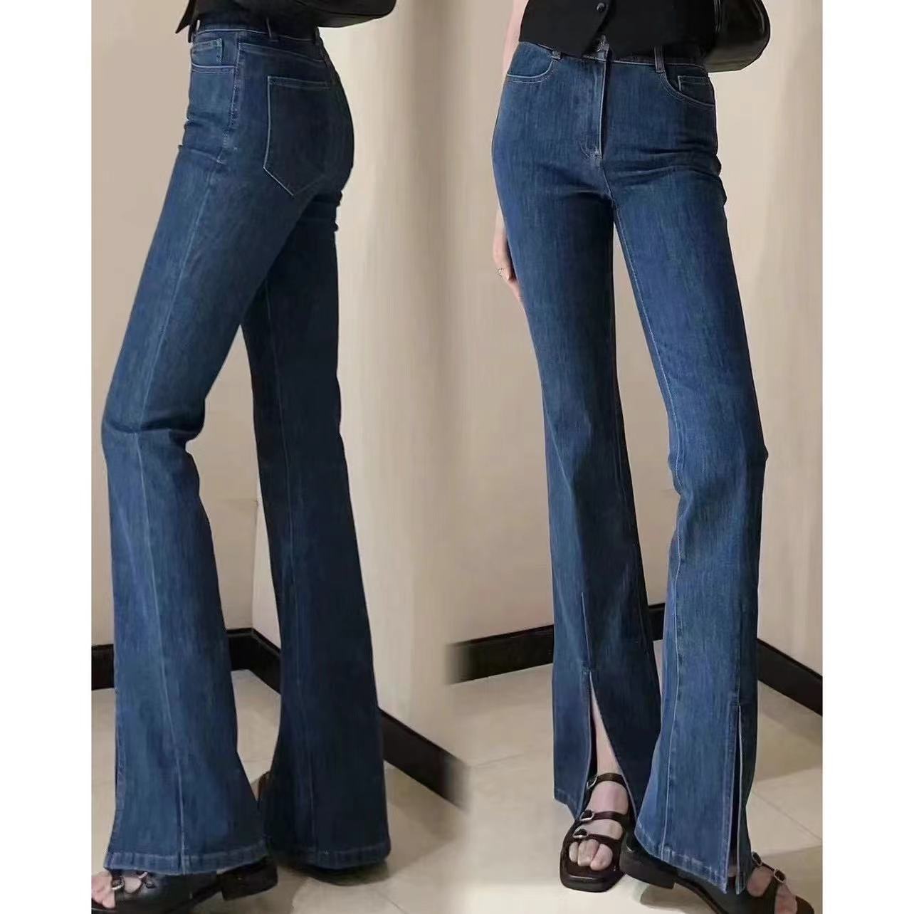 AMASS/阿玛施简约休闲丹宁开叉裤中高腰显瘦牛仔微喇裤子5100467