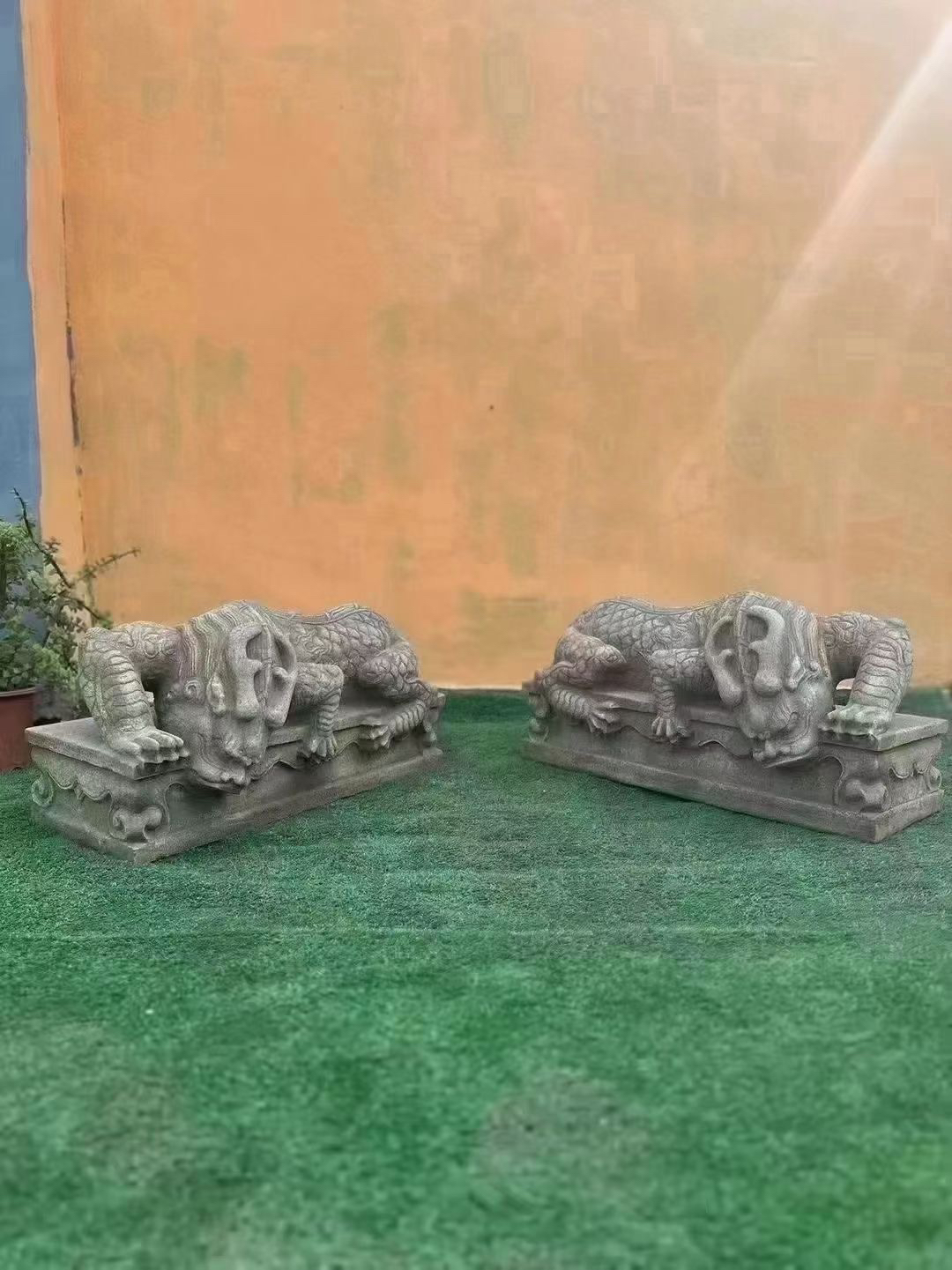 青石吸水兽一对（精品石雕 包邮不卸车 门墩庭院景观摆件