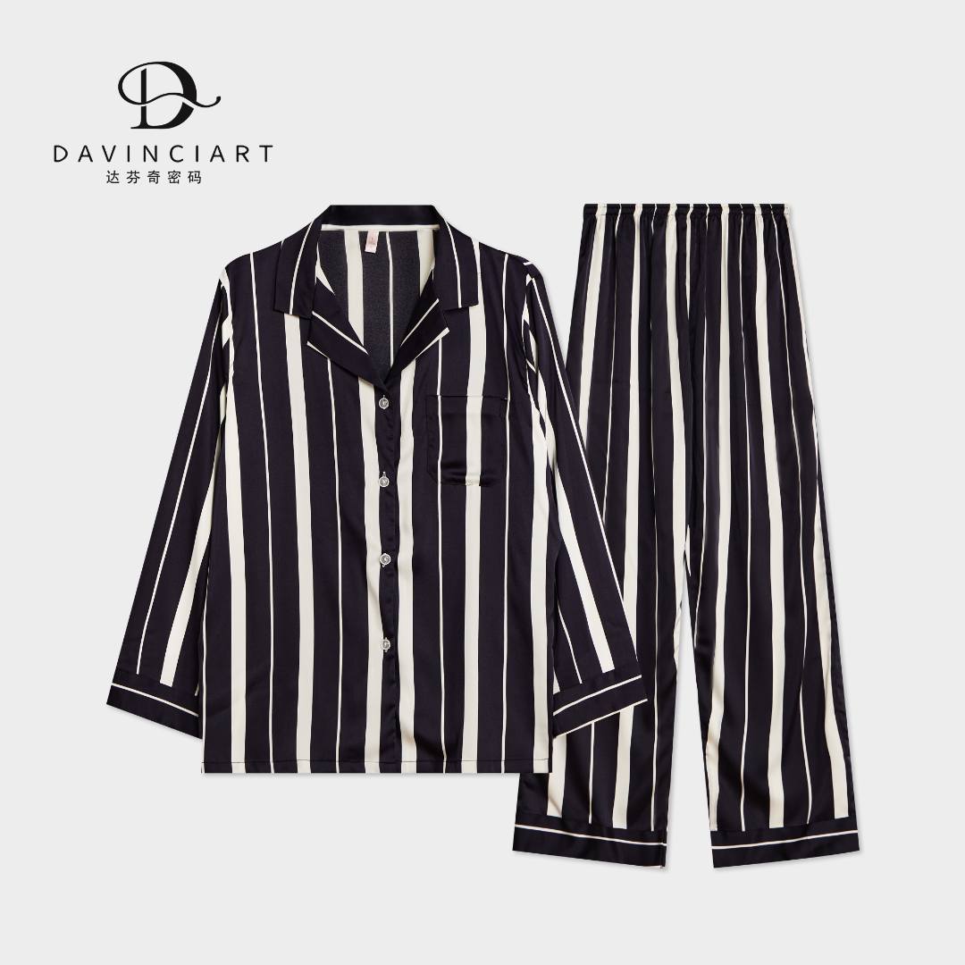 达芬奇密码春秋长袖女士睡衣2025新款条纹春秋可外穿家居服套装