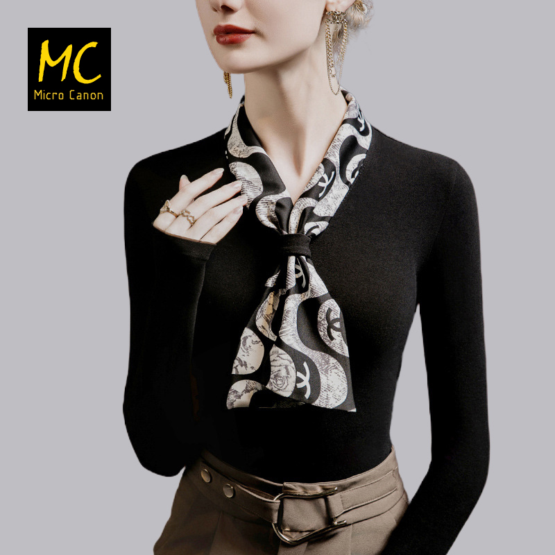 微典摩登舞印花围巾领磨毛上衣女修身春秋冬新款设计感练功服