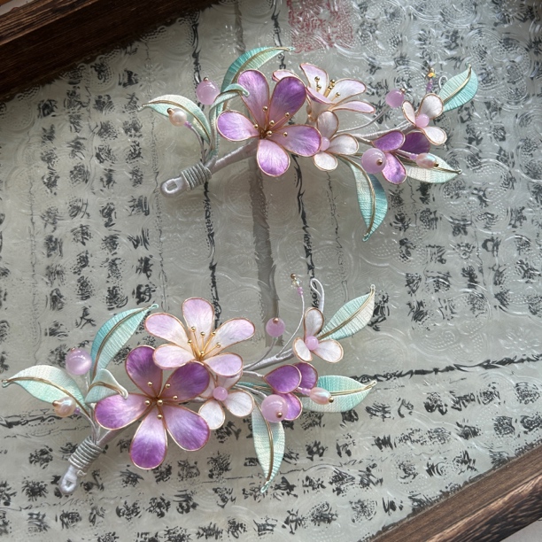 【橘月十三】掐丝绒花紫色小兰花