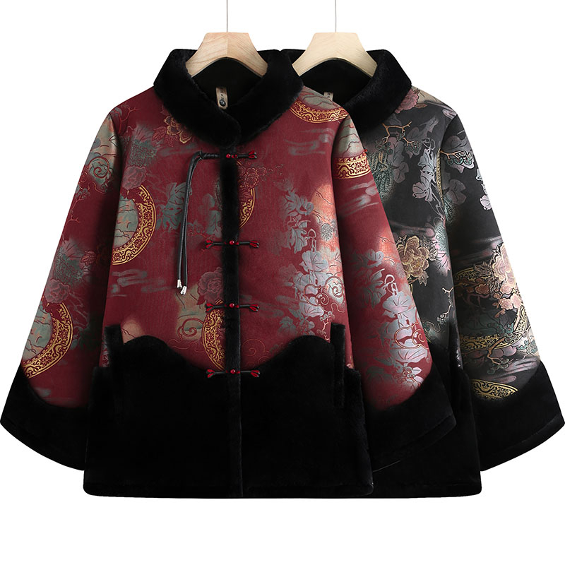 中老年人冬装女奶奶仿水貂绒外套加绒加厚妈妈保暖衣服60岁70老人