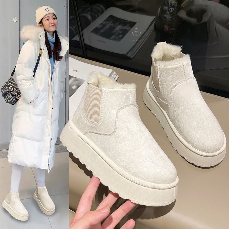 一脚蹬雪地靴女2023冬季新款百搭加绒加厚保暖棉靴子防滑厚底短靴