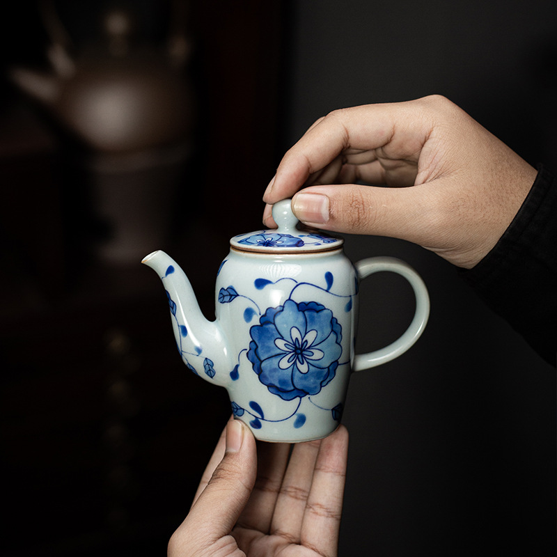 【永乐青花缠枝莲莹润壶】陶瓷功夫茶具泡茶壶小容量单壶手执壶