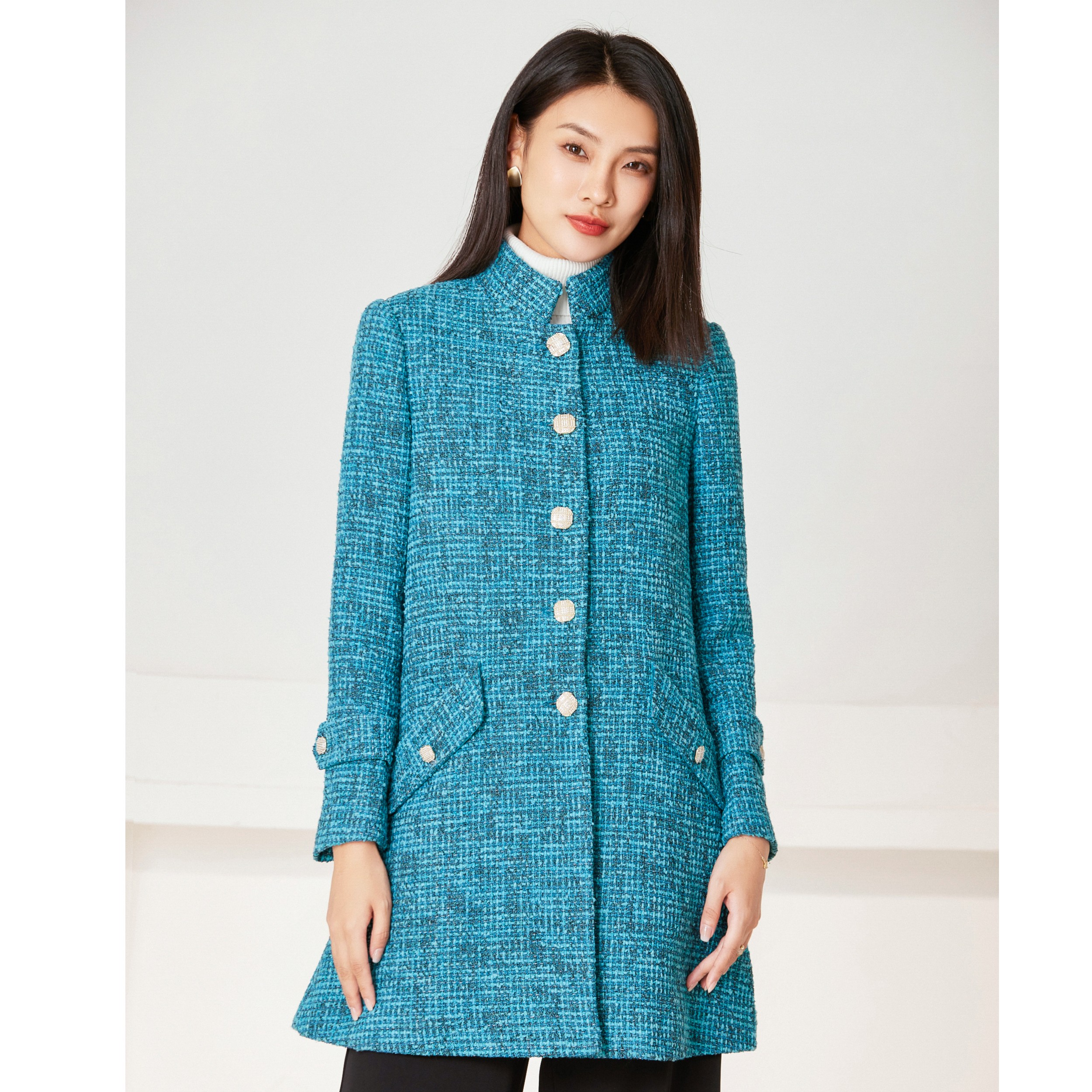 秋冬款气质小香风秋冬休闲秋季女士休闲优雅蓝色时尚外套