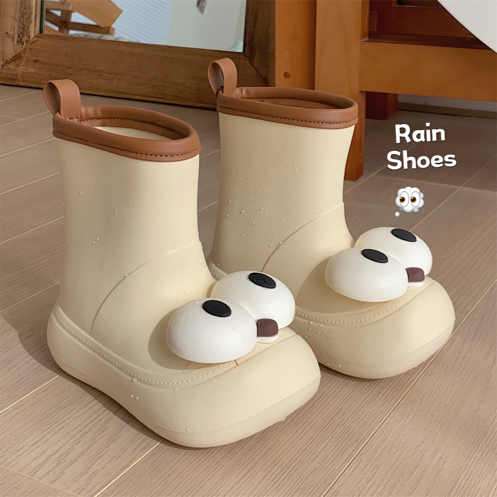 细细条 可爱卡通大眼睛雨鞋夏防滑中筒水鞋亲子外穿防水胶鞋雨靴