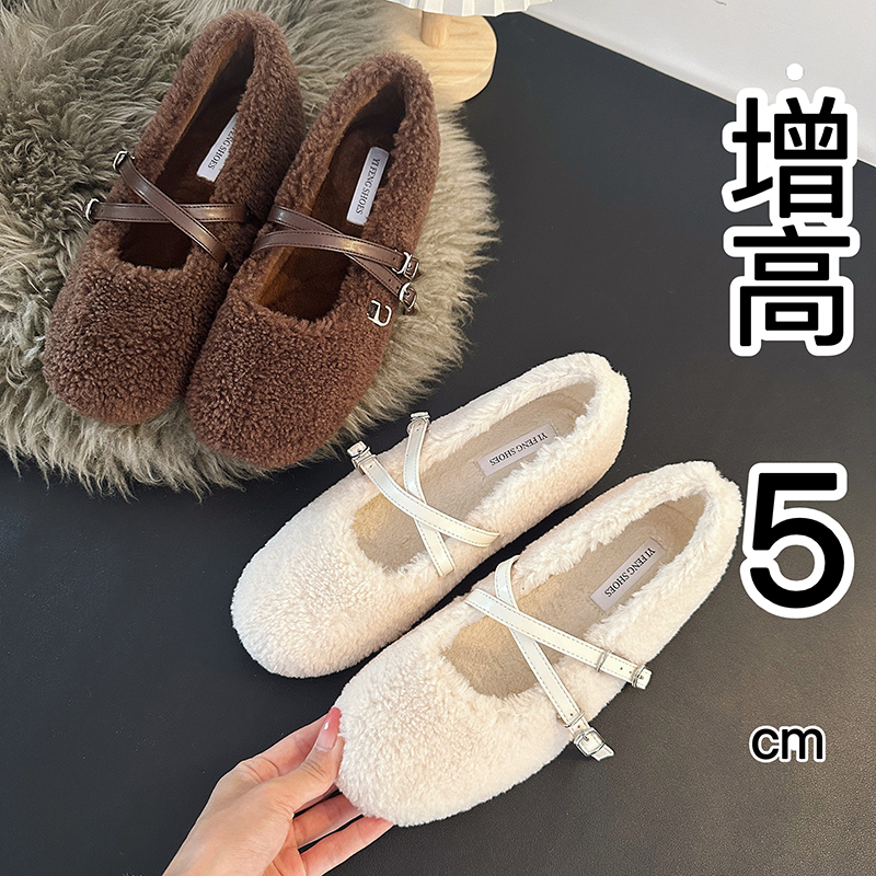 法式毛毛鞋女冬季外穿内增高小个子软底豆豆鞋一脚蹬加绒棉瓢鞋女