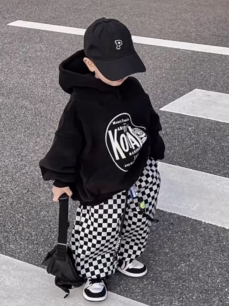 男童冬季加绒连帽卫衣套装洋气撇帅宝宝潮牌保暖帅0105