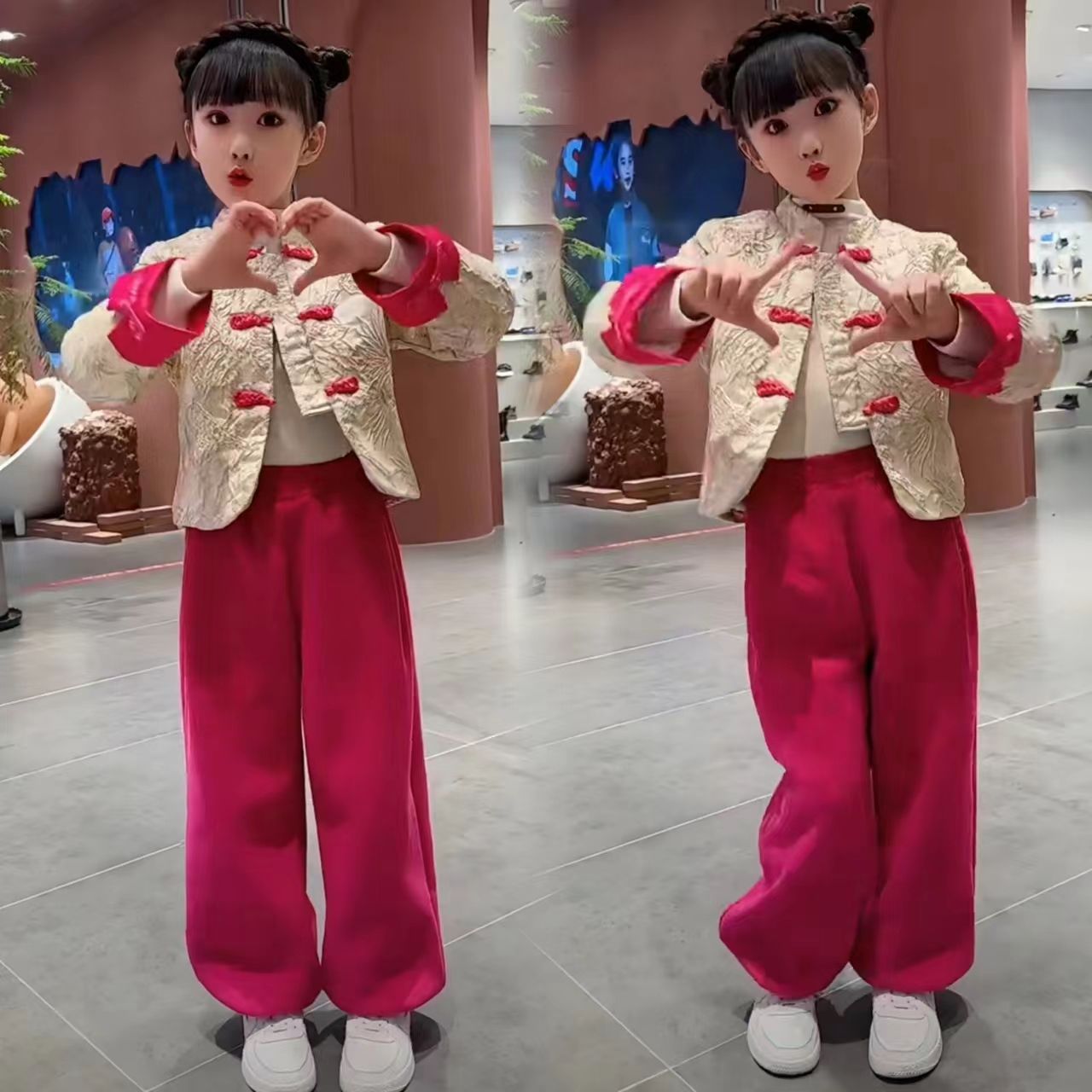 女童套装秋冬装2023新款时髦洋气中式唐装年服中大儿童冬季棉0108